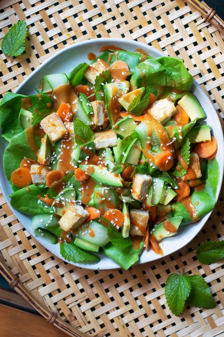 Crispy Tofu Salad with Spicy Peanut Dressing - Aurora Satler